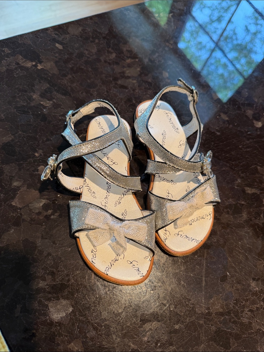 Simonetta Silver Glitter Bow Kids Sandals